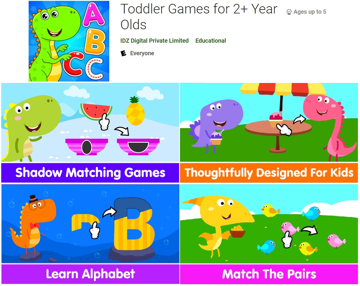 IDZ Digital Private Limited has specifically game designed for toddlers with captivate dinosaurs as a guide