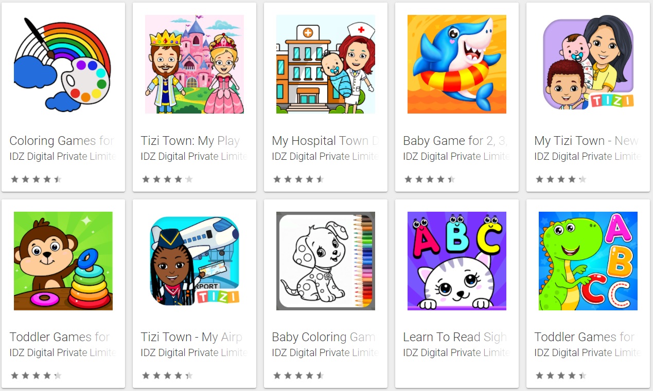 Some of IDZ Digital Private Limited apps are good choices for kids with 2-5 years old to get early educated course