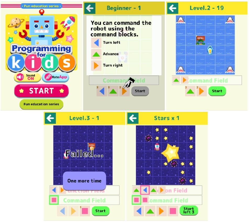 Programming for kid has 3 level difficulty with coding command as controller