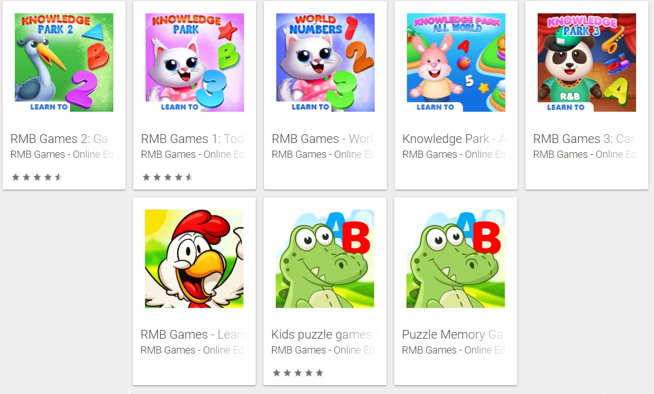 RMB Games offers toddler and baby level teaching with eye-catching character and easy-to-understand controller