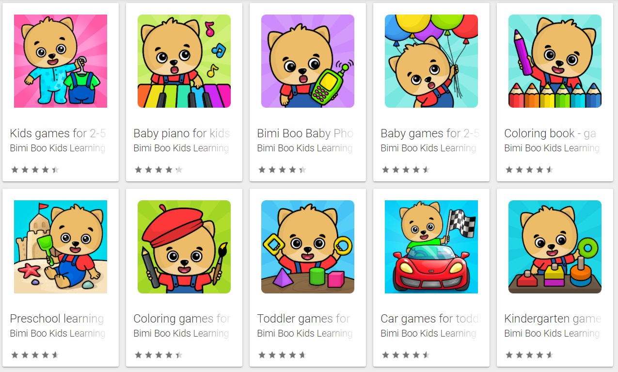 Bimi Boo Kids Learning Games have a ton of educational games for kids with a certain level and difficulties based on ages