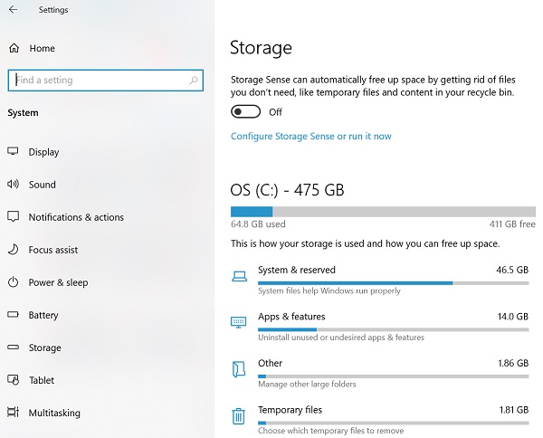 check your storage to prevent over capacity that can hinder your Operating system