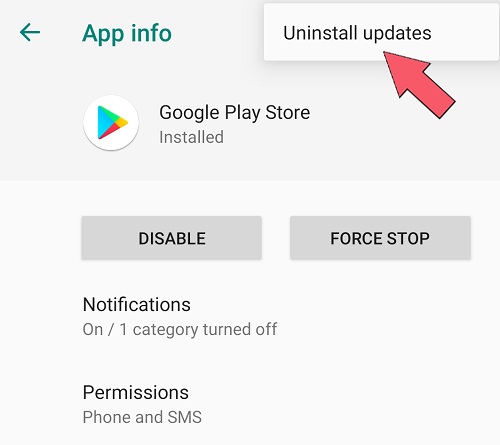 click uninstall update to reset setting on google play store app
