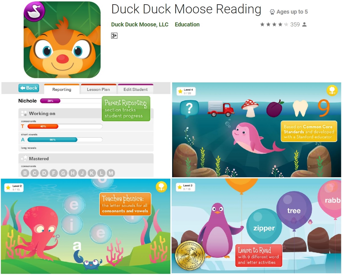 duck duck moose Reading with the simple yet intriguing interface and has parent monitoring to know their child achievement