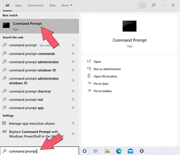 Type command prompt and press it to open the program