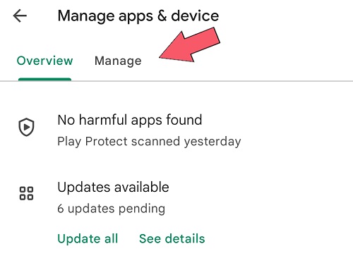 tap manage tab to check pending app