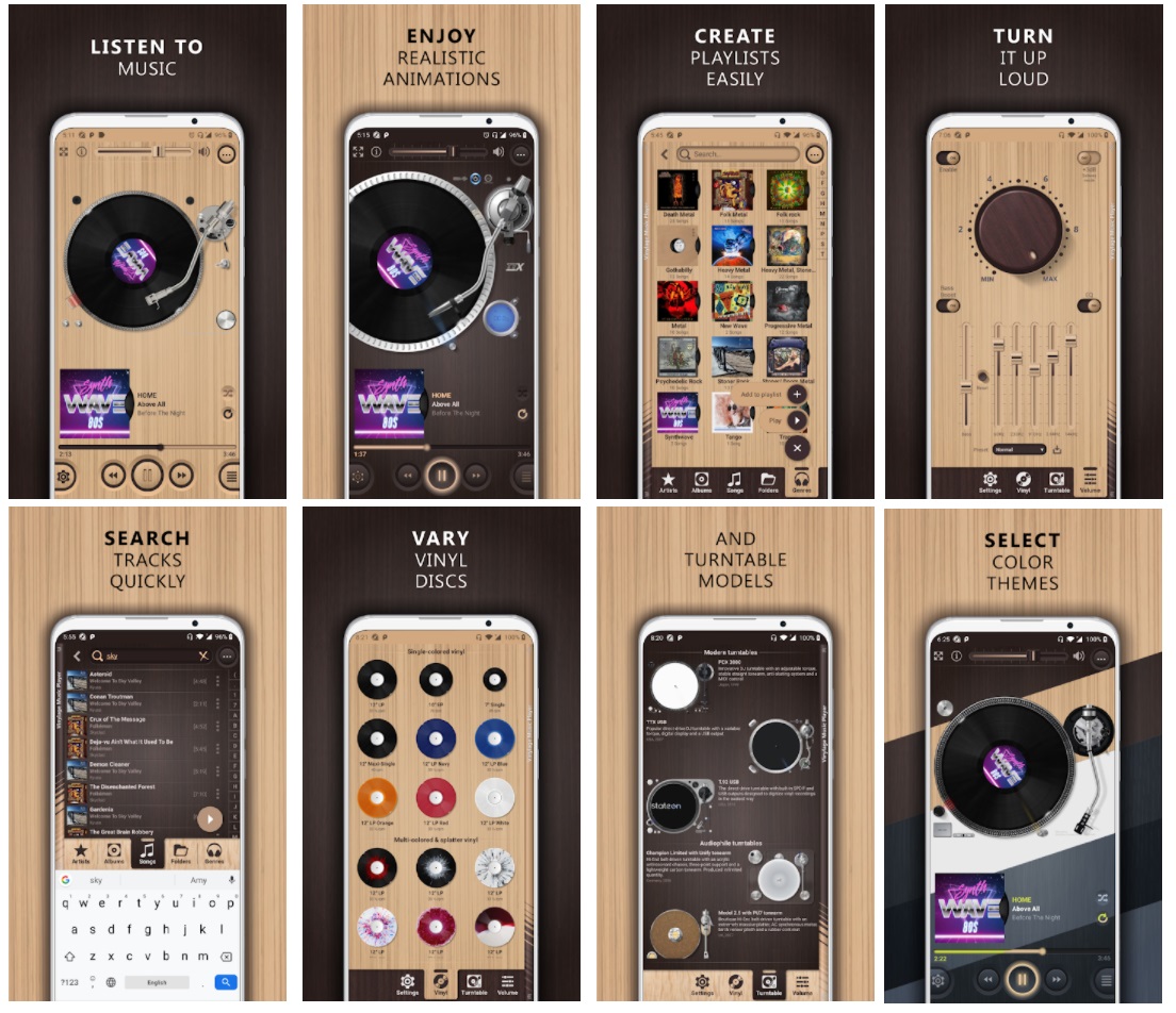 vinylage offline music player has a captivating design with classical vinyl animation