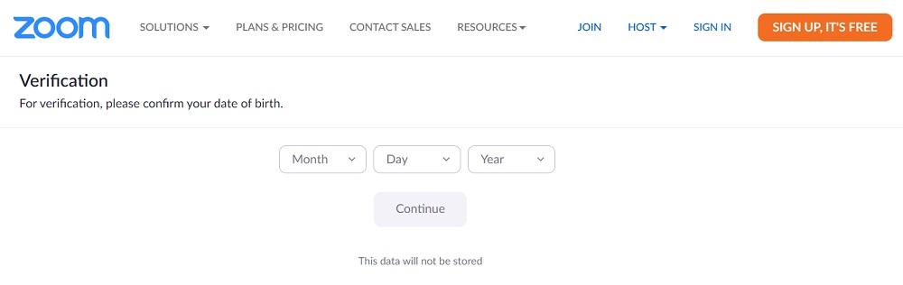 Age verification before sign up to zoom