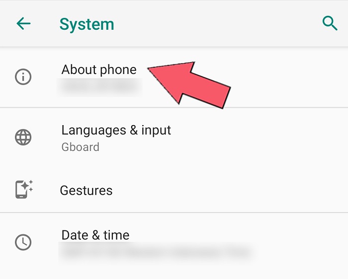 click on About Phone option