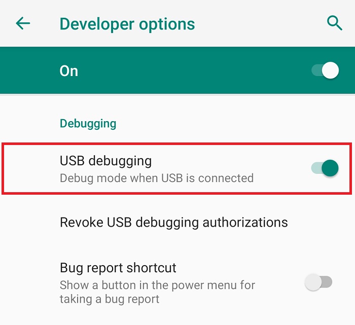 enabling USB debugging 