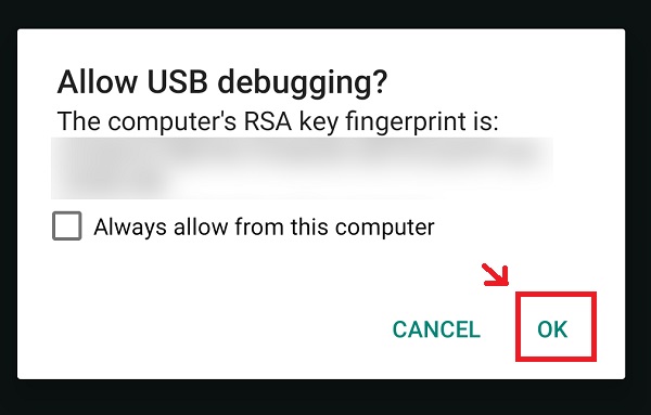 press ok to allow USB debugging