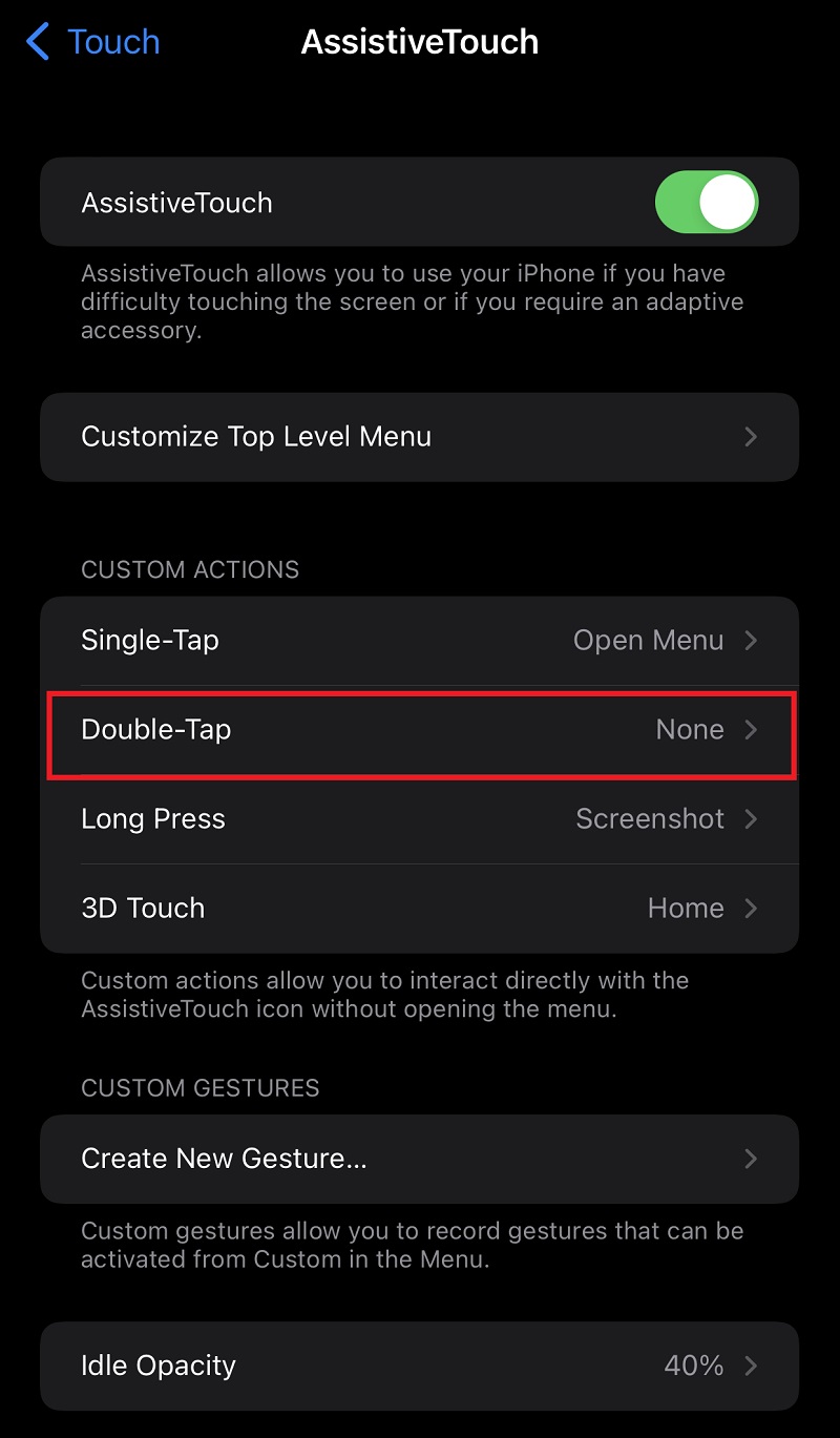 change the Double-tap into screenshot shortcut