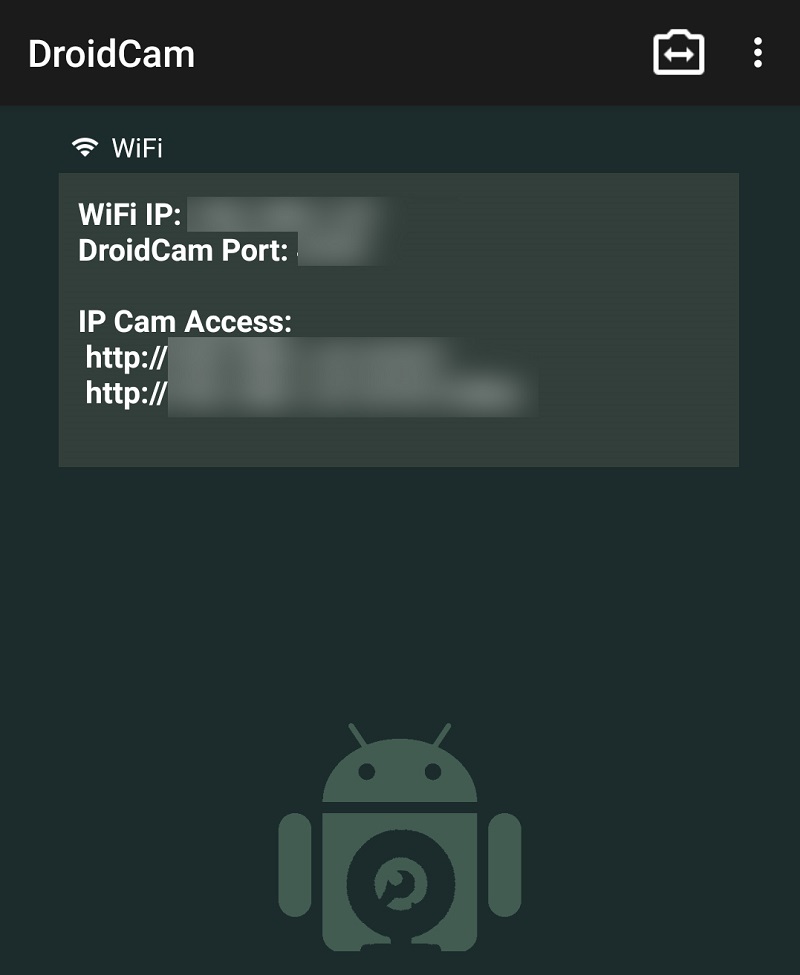 DroidCam appearance on smartphone