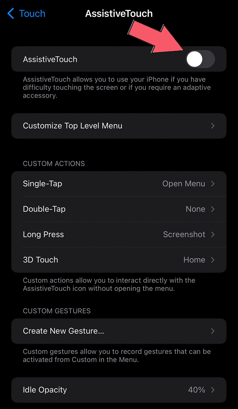 toggle the AssistiveTouch to activate it