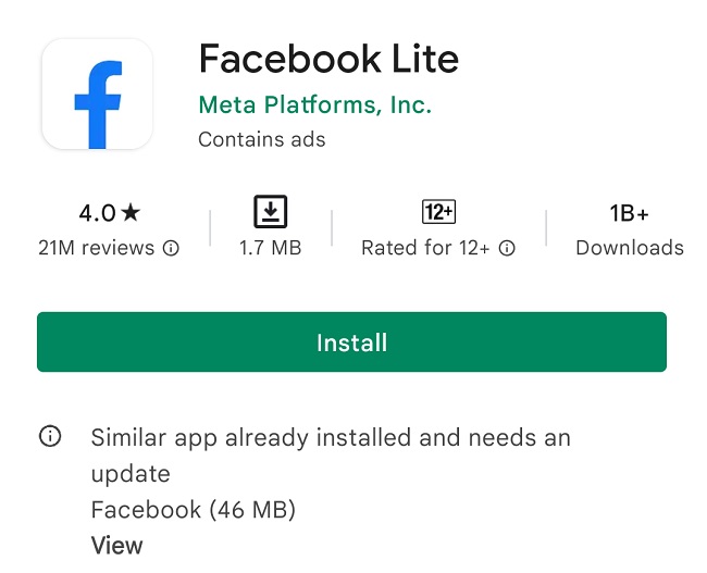 Facebook lite is more lightweight app than the original one