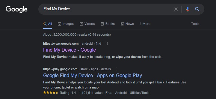 browse find my device on google