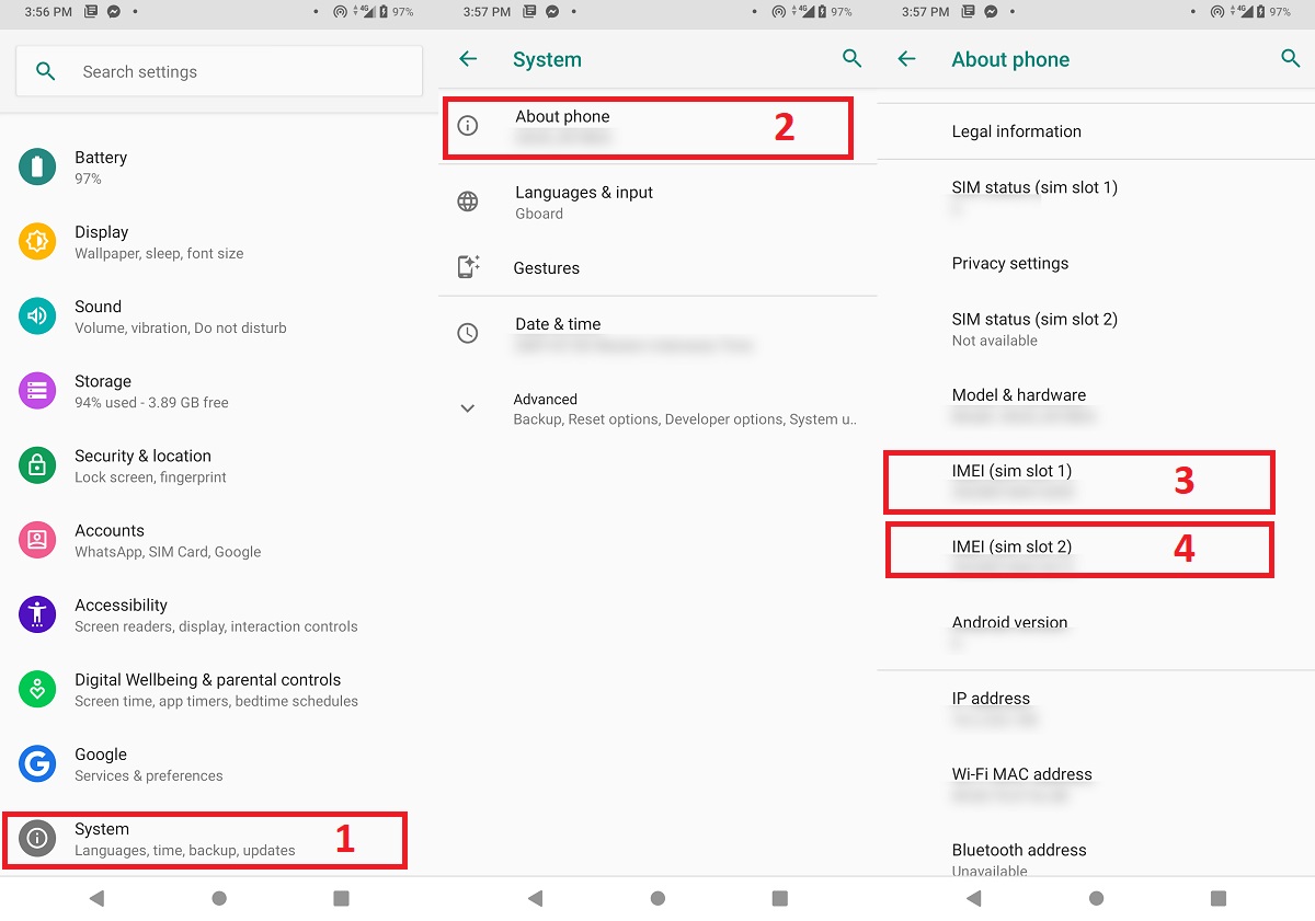 step by step check IMEI number on Android