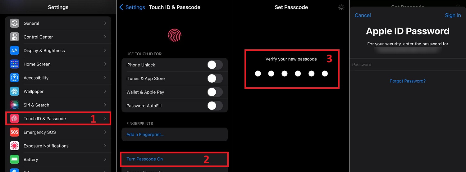 step by step how to set passcode on iPhone