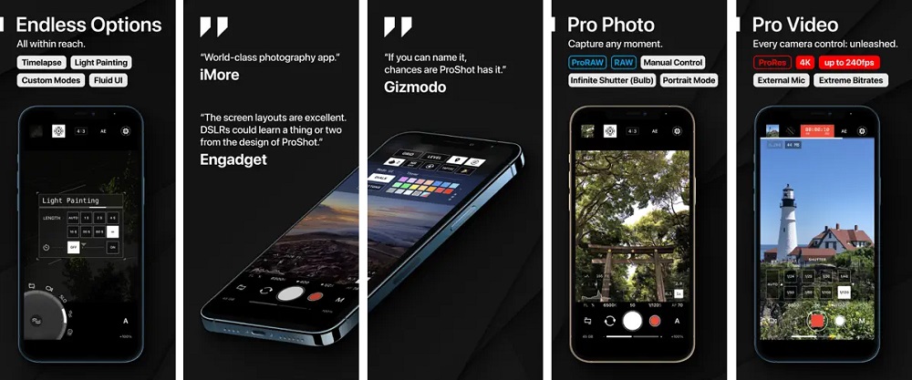 ProShot is a paid manual camera app with multiple extension picture format